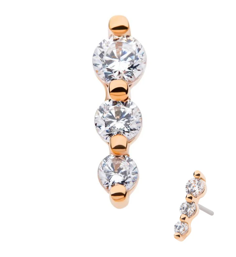 14kt Gold Drop Triple CZ Threadless Top - Mrs Treak