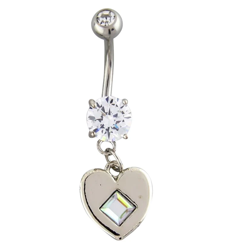 Silver Heart CZ Belly Button Ring - Mrs Treak