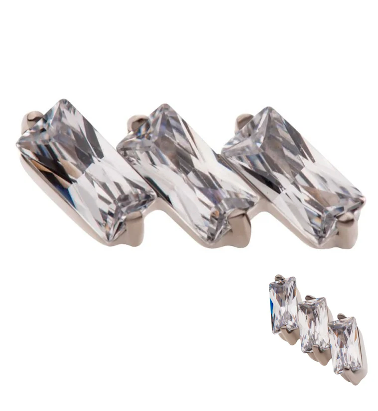 Triple Slant CZ Threadless Titanium Top - Mrs Treak