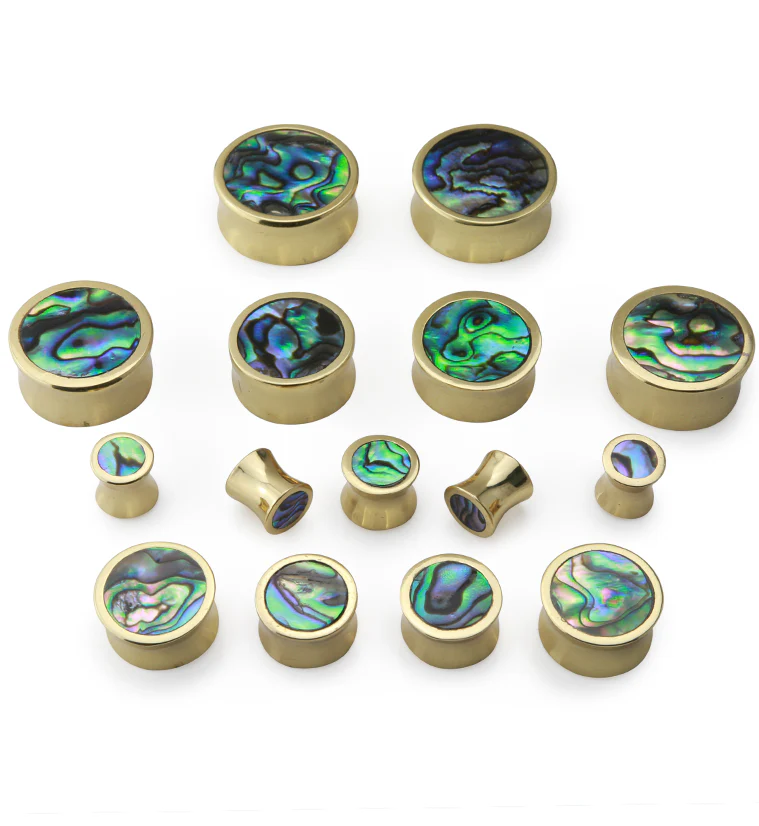 Golden Brass Abalone Shell Inlay Plugs - Mrs Treak