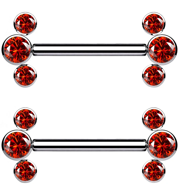 Red Cluster CZ Threadless Titanium Nipple Bars - Mrs Treak