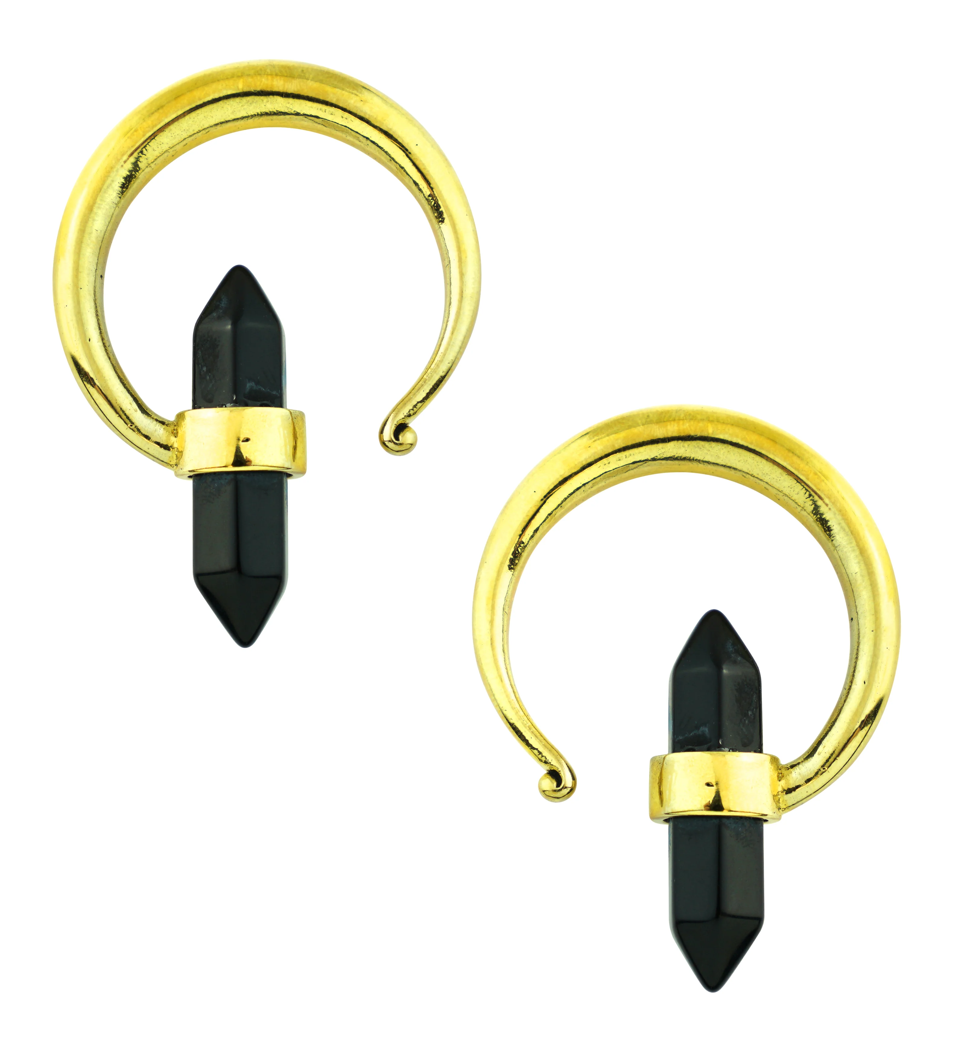 Black Onyx Crystal Hoop Brass Ear Weights - Mrs Treak