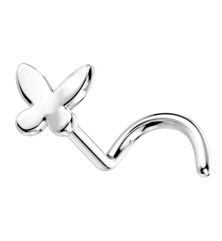 14kt White Gold Butterfly Nose Screw - Mrs Treak