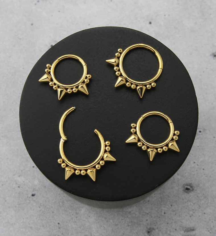Gold PVD Beaded Mini Spike Stainless Steel Hinged Segment Ring - Mrs Treak