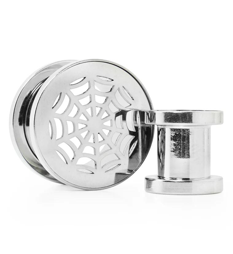Spider Web Stainless Steel Tunnel Plugs - Mrs Treak
