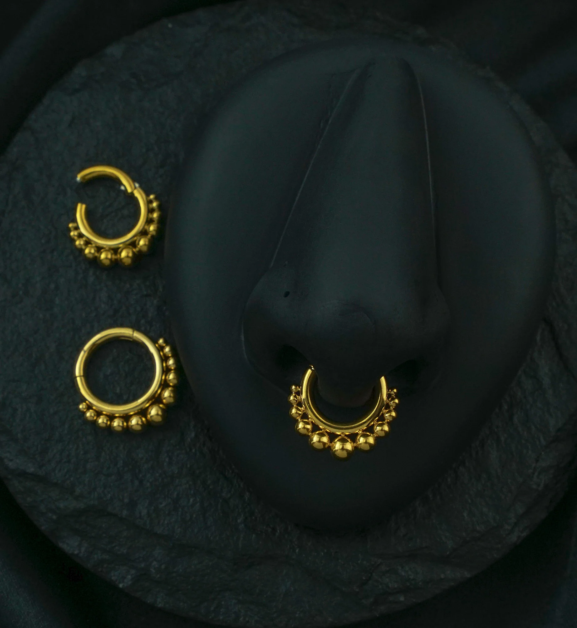 Gold PVD Multi-Bead Stainless Steel Hinged Segment Ring - Mrs Treak