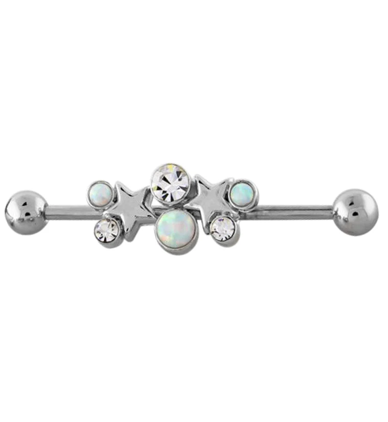 Starlet White Opalite and Clear CZ Industrial Barbell - Mrs Treak