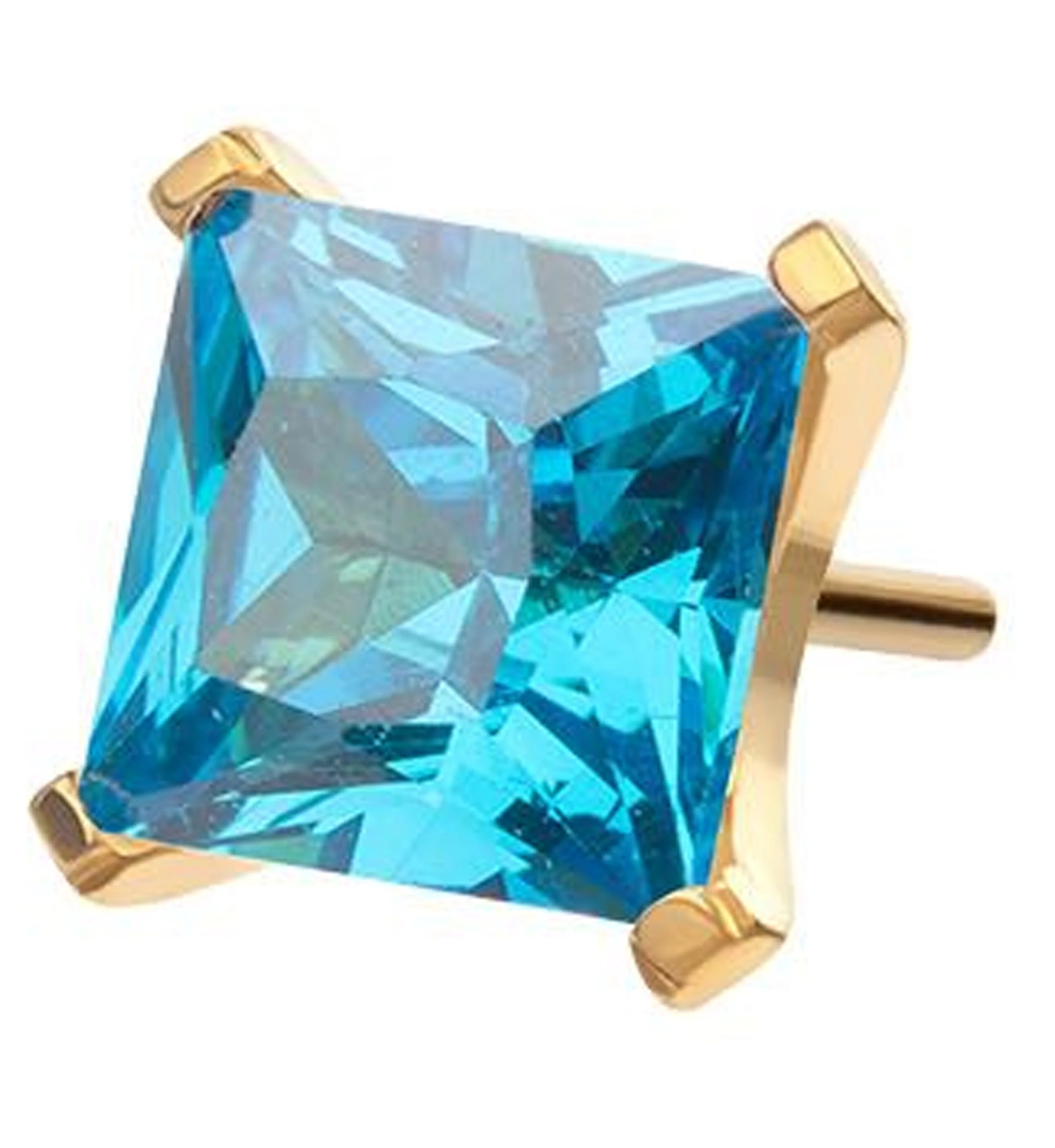 24kt Gold PVD Princess Blue Topaz CZ Threadless Titanium Top - Mrs Treak