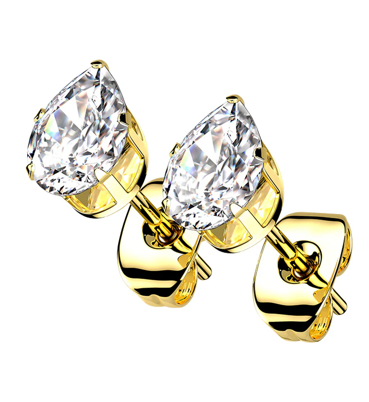 Gold PVD Teardrop CZ Stainless Steel Earrings - Mrs Treak