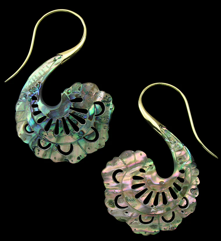 18G Aigrette Brass Abalone Hangers / Earrings - Mrs Treak