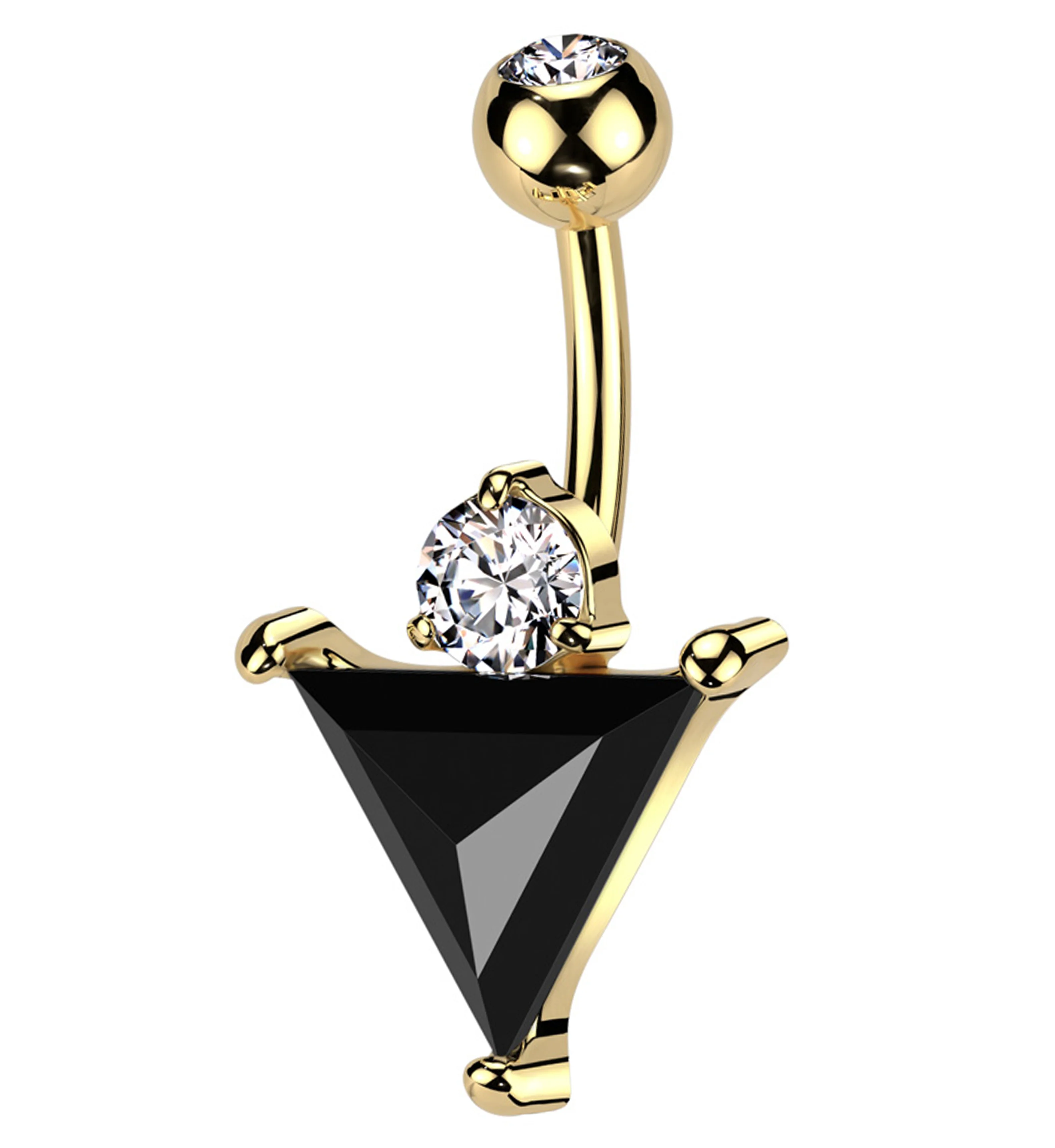 Gold PVD Black Triangle CZ Stainless Steel Belly Button Ring - Mrs Treak