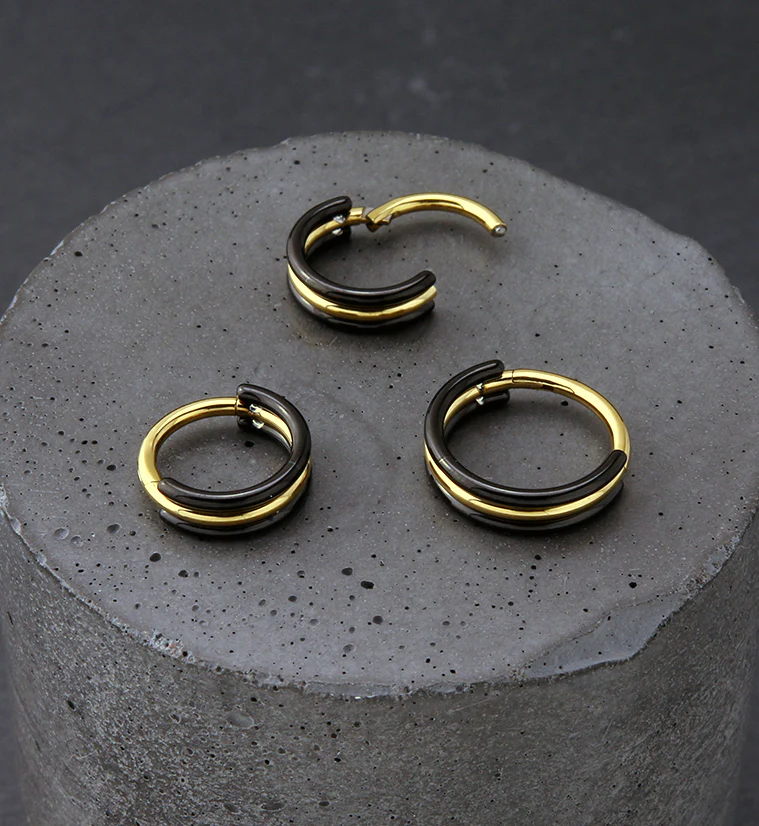 Stacked Black And Yellow Titanium Hinged Segment Ring - Mrs Treak