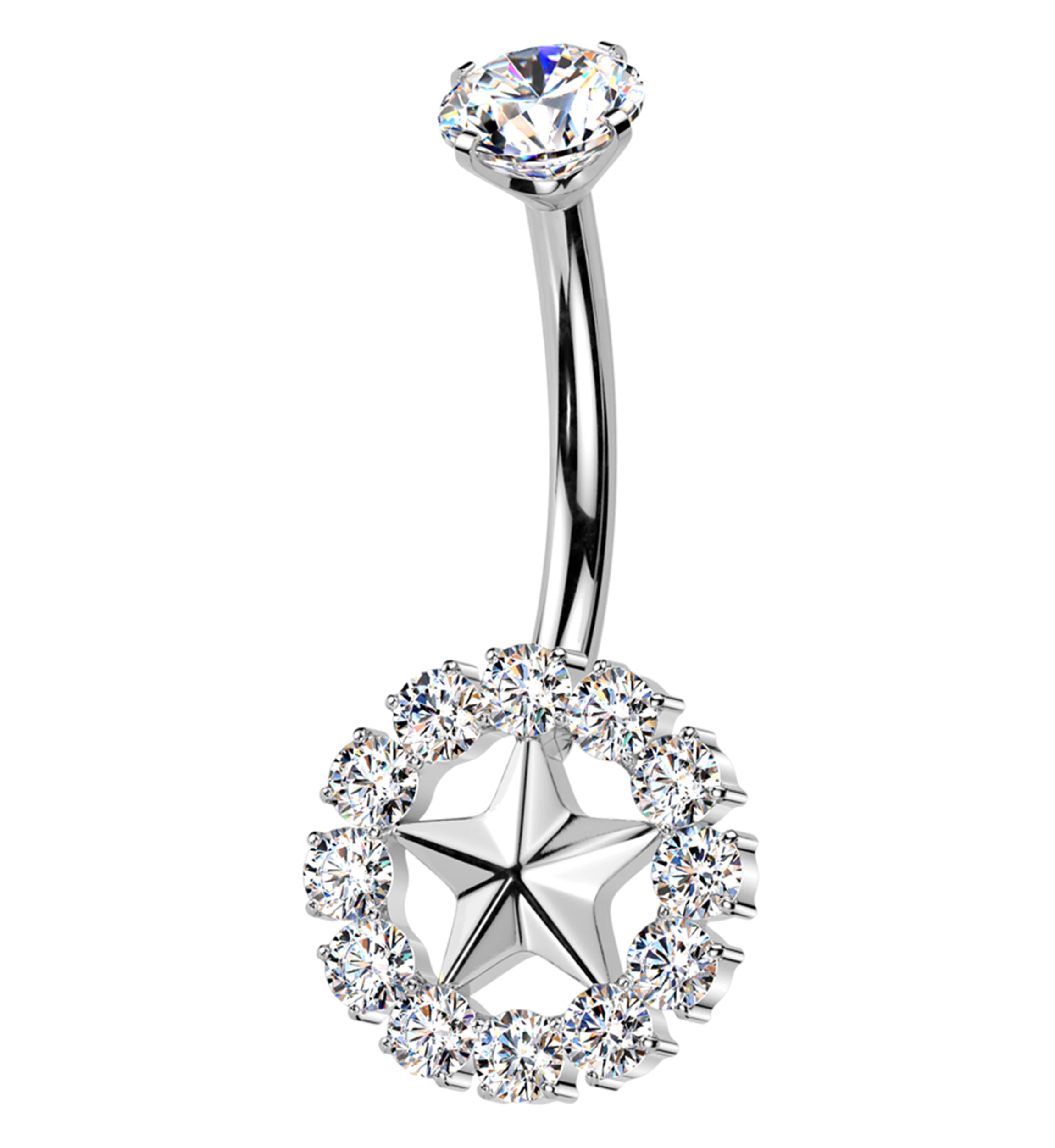 Star Wreath Clear CZ Titanium Internally Threaded Belly Button Ring - Mrs Treak