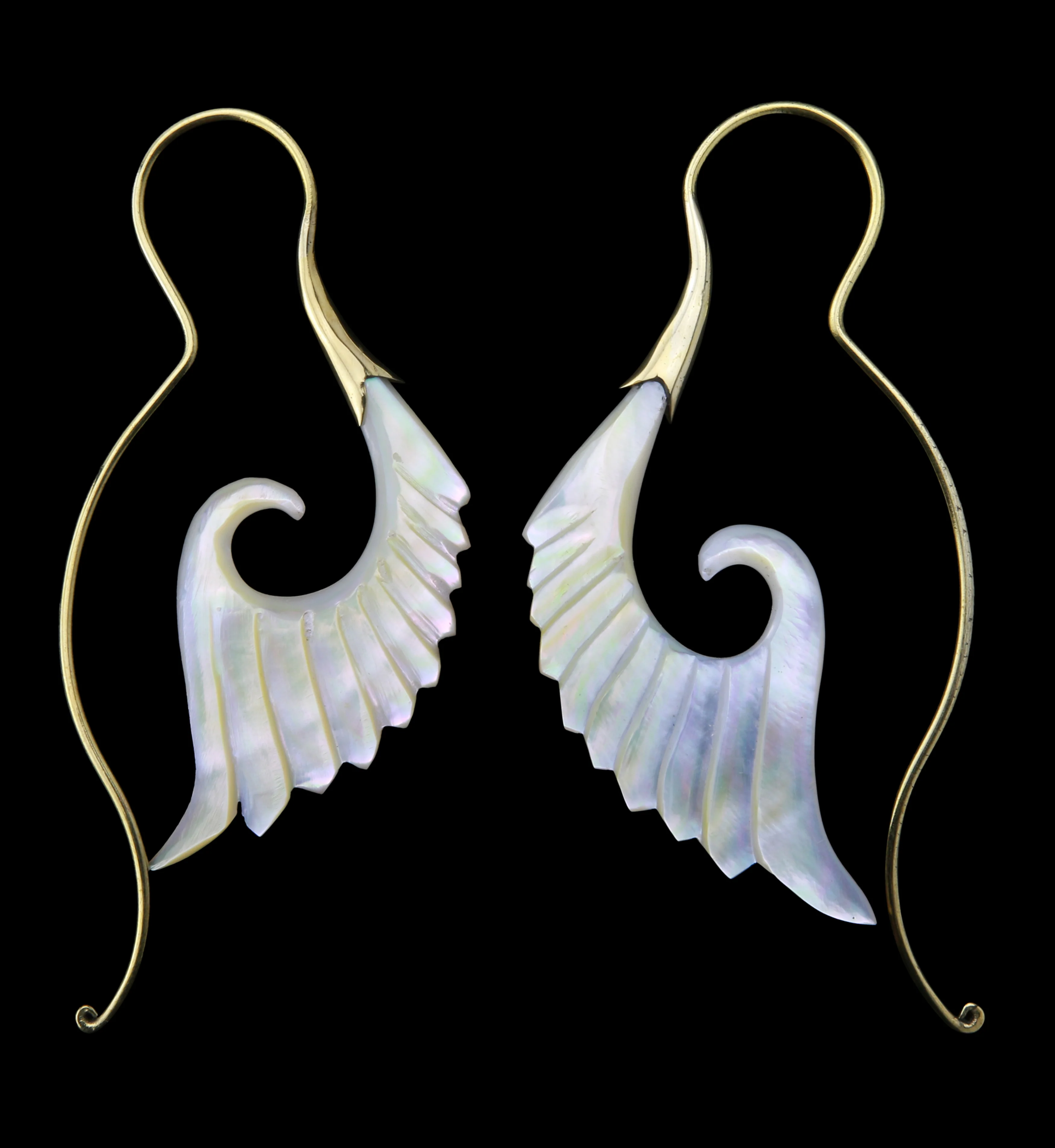 18G Cherub Wing Brass MOP Hangers / Earrings - Mrs Treak