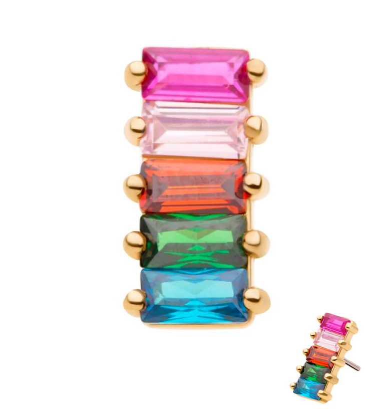 14kt Gold Column Rainbow CZ Threadless Top - Mrs Treak