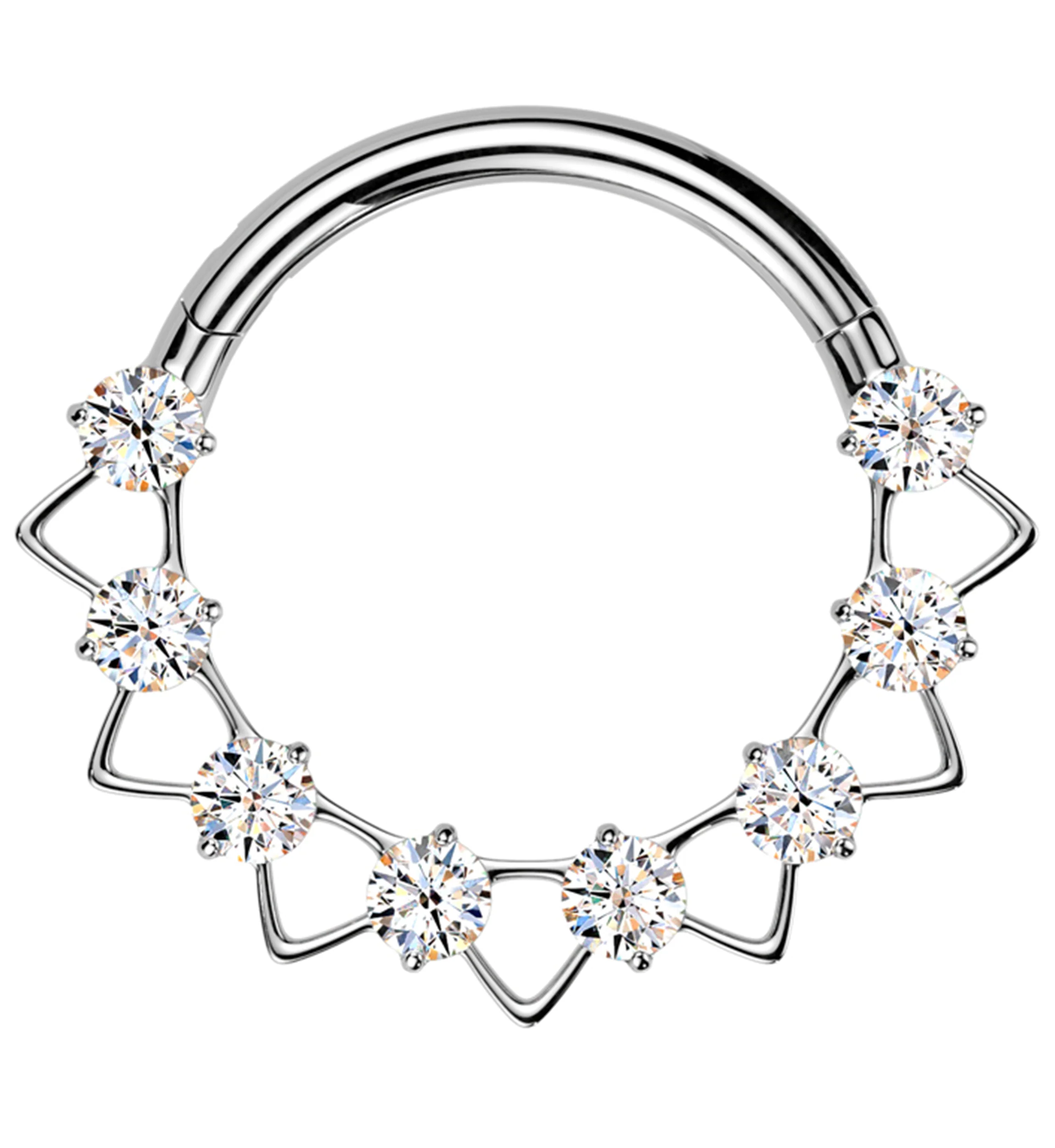 Alternate Triangle Clear CZ Titanium Hinged Segment Ring - Mrs Treak