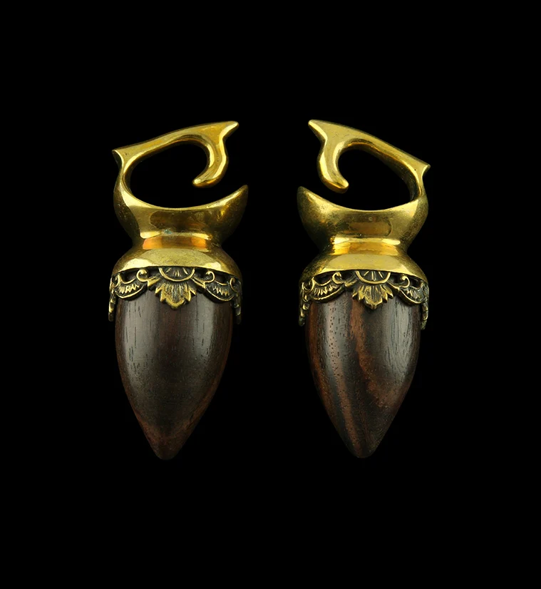 Ornamental Brass Wooden Ear Weights - Mrs Treak