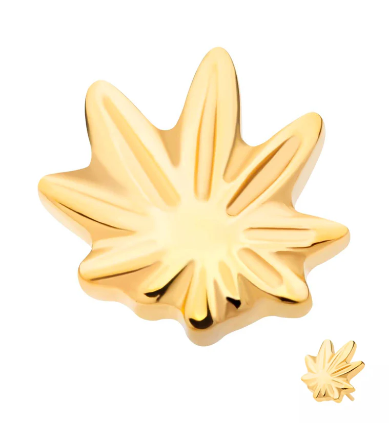 24kt Gold PVD Hemp Leaf Threadless Titanium Top - Mrs Treak