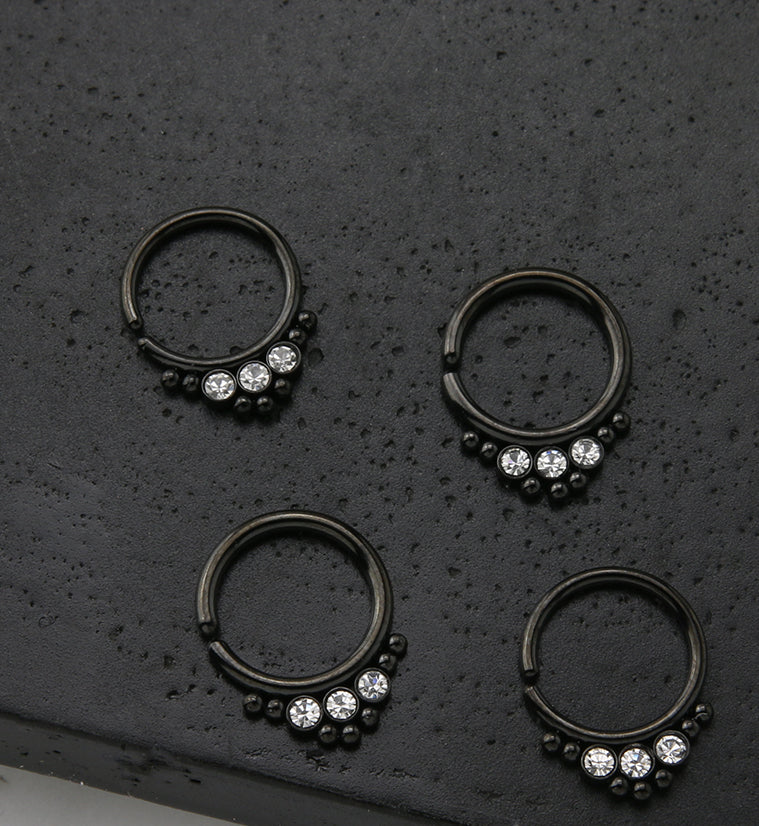 Black PVD Triple CZ Annealed Seamless Hoop Ring - Mrs Treak