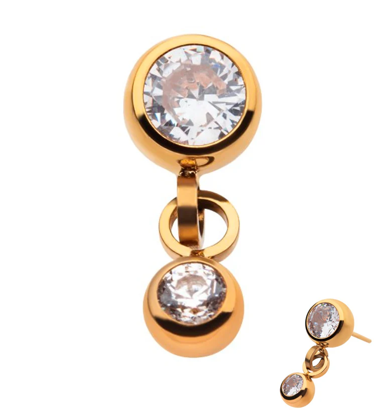 24kt Gold PVD Titanium Dangle Bezel CZ Threadless Top - Mrs Treak
