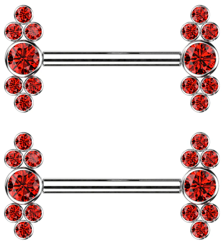 Dual Array Red CZ Titanium Internally Threaded Nipple Ring Barbell - Mrs Treak