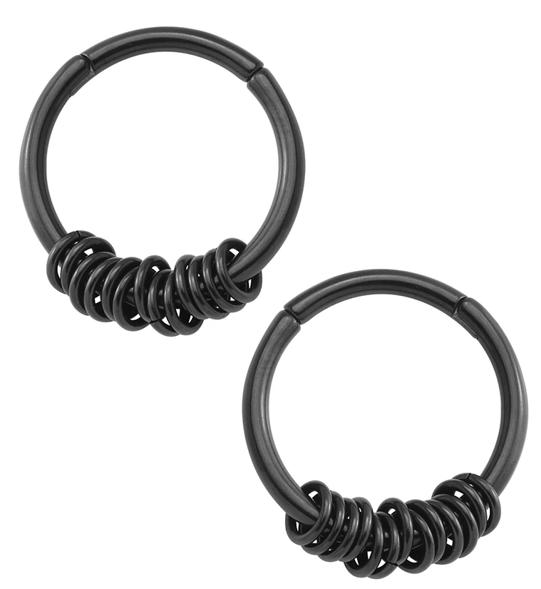Black PVD Active Rings Hinged Ear Weights - Mrs Treak