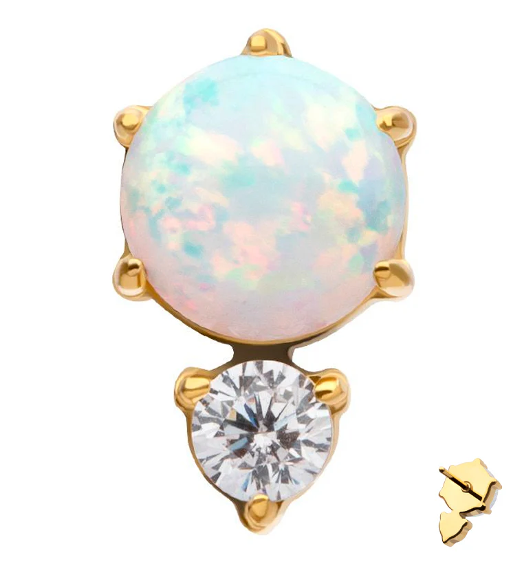 24kt Gold PVD White Opalite Drop Clear CZ Titanium Threadless Top - Mrs Treak