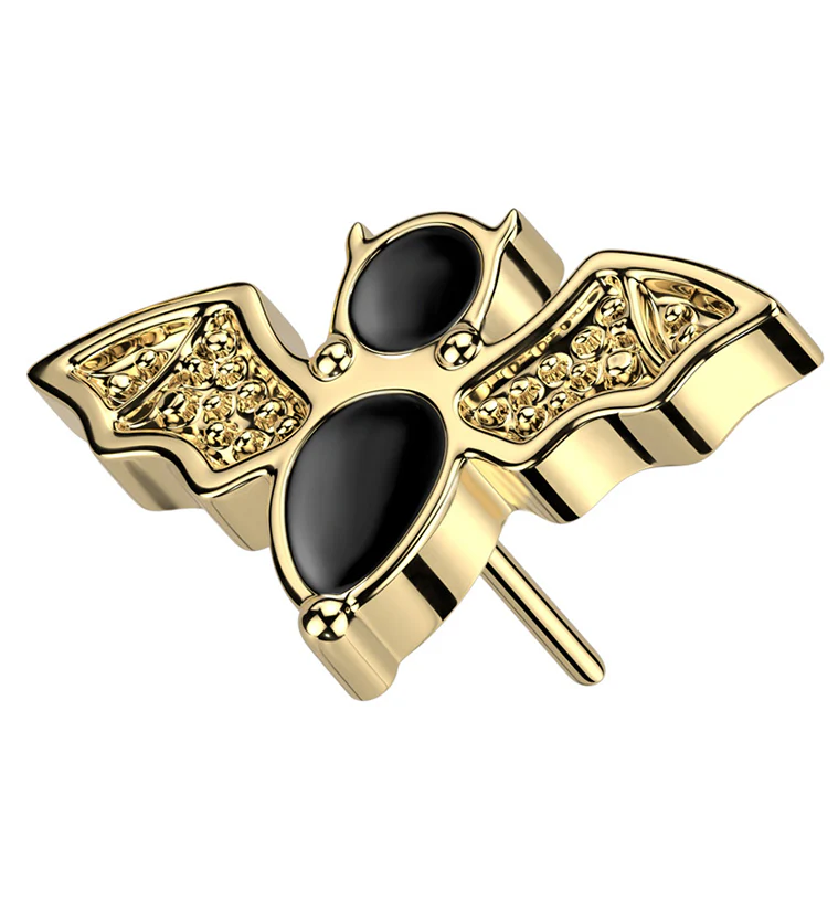 Gold PVD Black Bat Titanium Threadless Top - Mrs Treak