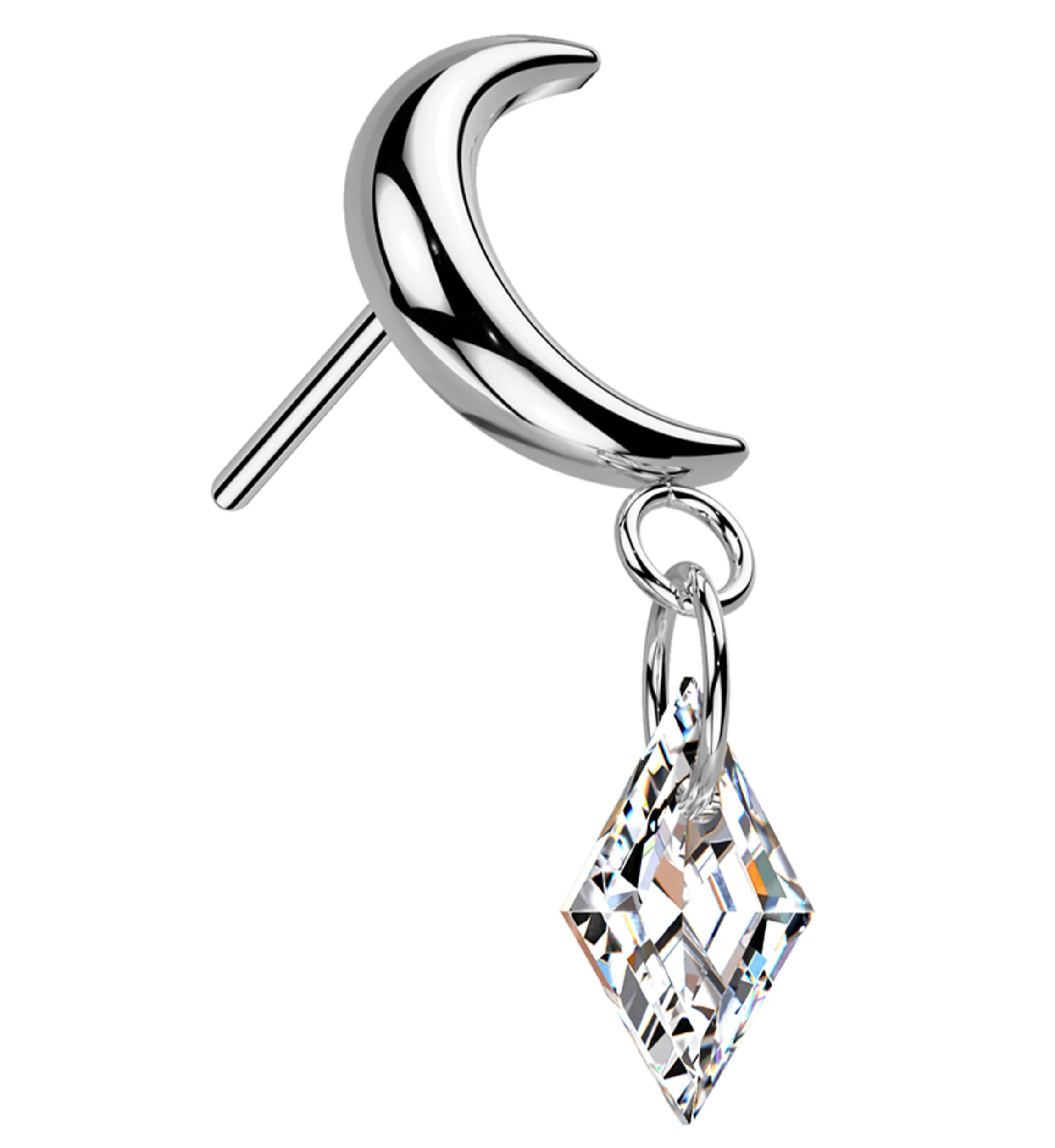 Half Moon Dangle Diamond CZ Titanium Threadless Top - Mrs Treak