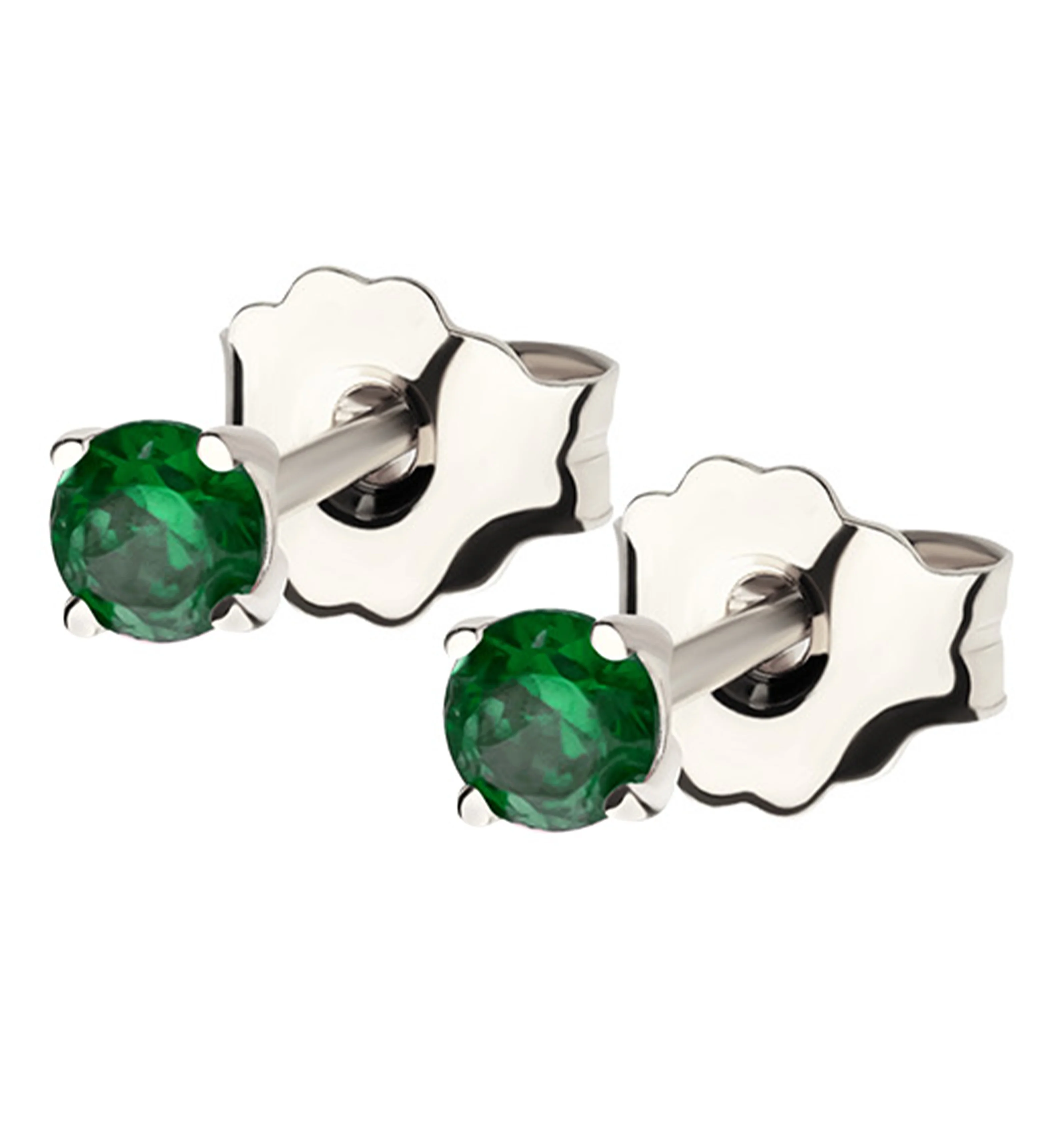 14kt White Gold May Birthstone Emerald CZ Stud Earrings - Mrs Treak
