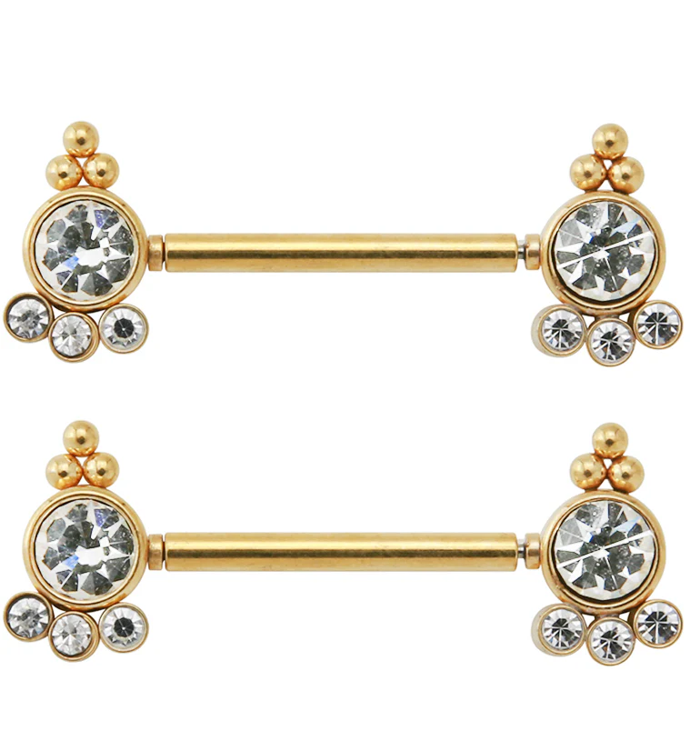 14G Gold PVD Trilogy Threadless Nipple Ring Barbells - Mrs Treak