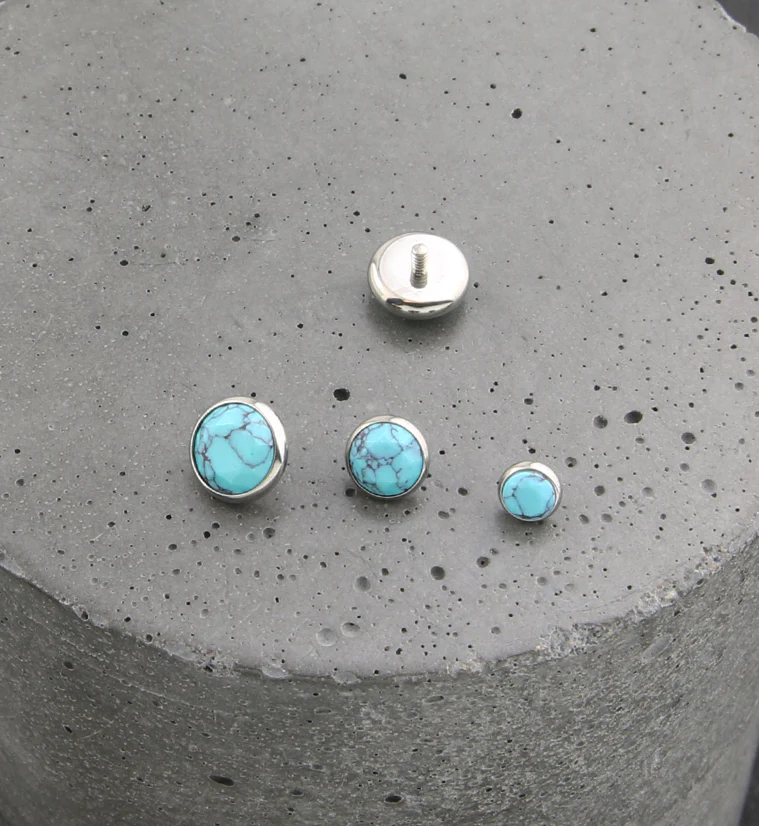 Faceted Faux Turquoise Stone Titanium Internally Threaded Top - Mrs Treak