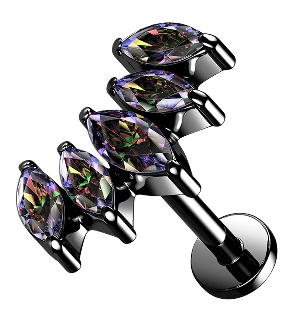 Black PVD Half Crown Aura CZ Gem Labret Post - Mrs Treak