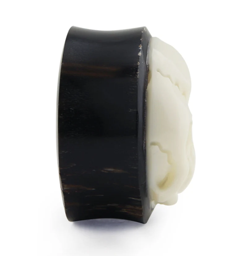 Horn Plugs With Carved Bone Skull Inlay - Mrs Treak