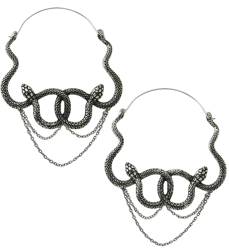 Twisted Snake Dangle Chain Plug Hoops - Mrs Treak