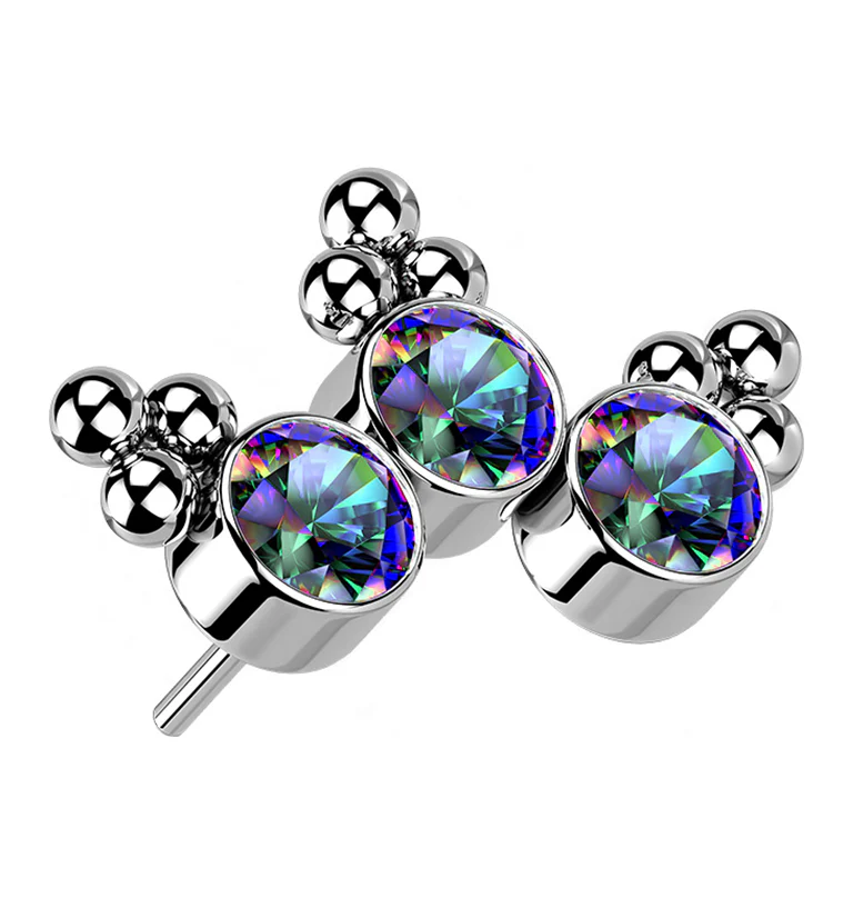 Triple Beaded Black Aurora CZ Curve Titanium Threadless Top - Mrs Treak