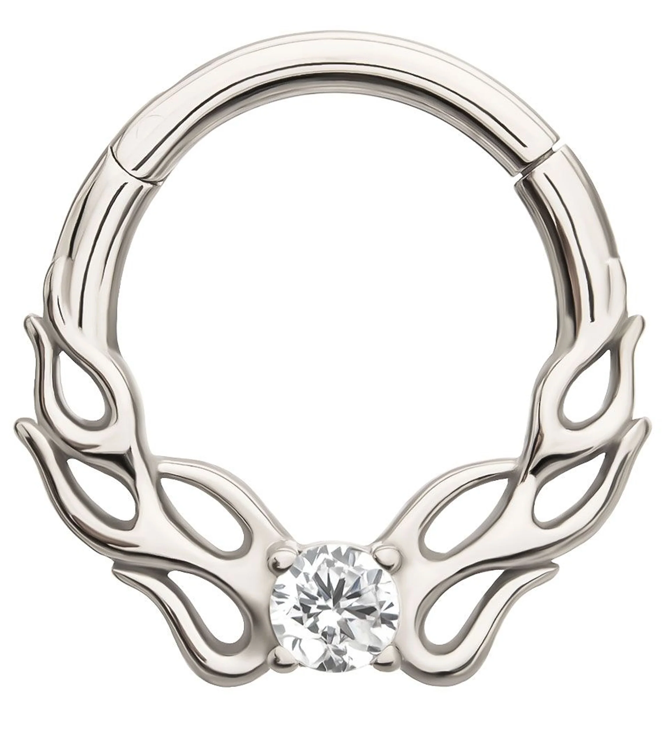 Flaming Clear CZ Stainless Steel Hinged Segment Ring - Mrs Treak