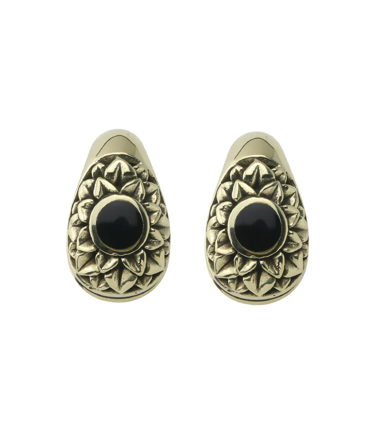 Crux Black Resin Keyhole Brass Ear Weights - Mrs Treak