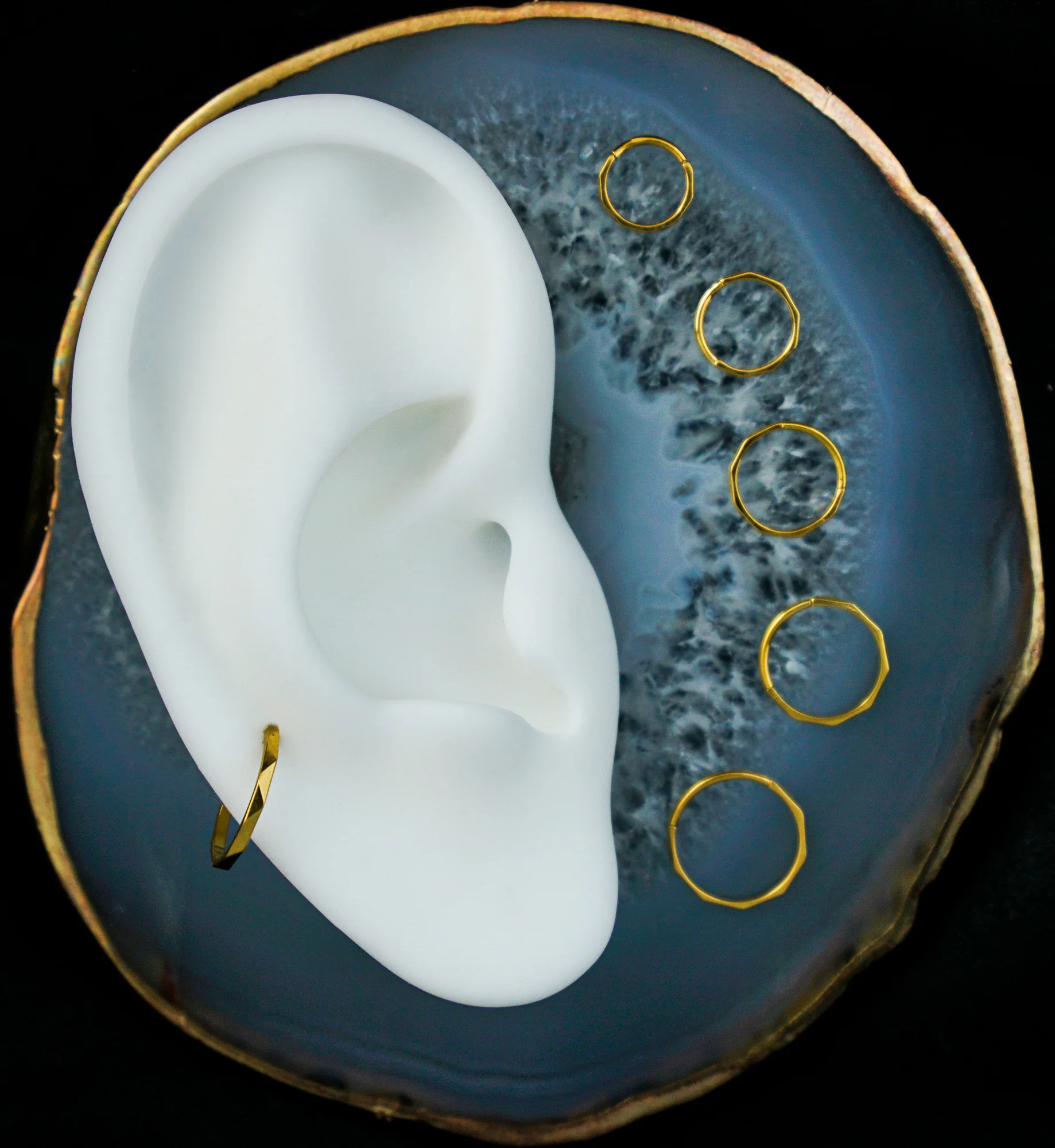 Gold PVD Thin Faceted Titanium Hinged Segment Ring - Mrs Treak