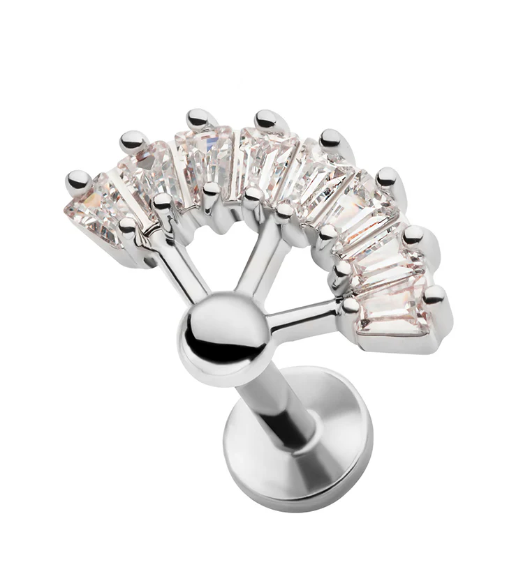Fan Baguette CZ Stainless Steel Threadless Labret - Mrs Treak