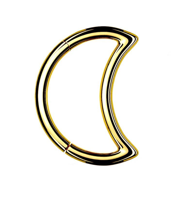 Crescent Moon Gold PVD Hinged Clicker Ring - Mrs Treak