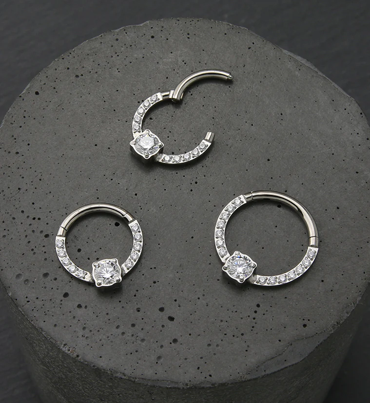 Orb Row CZ Titanium Hinged Segment Ring - Mrs Treak