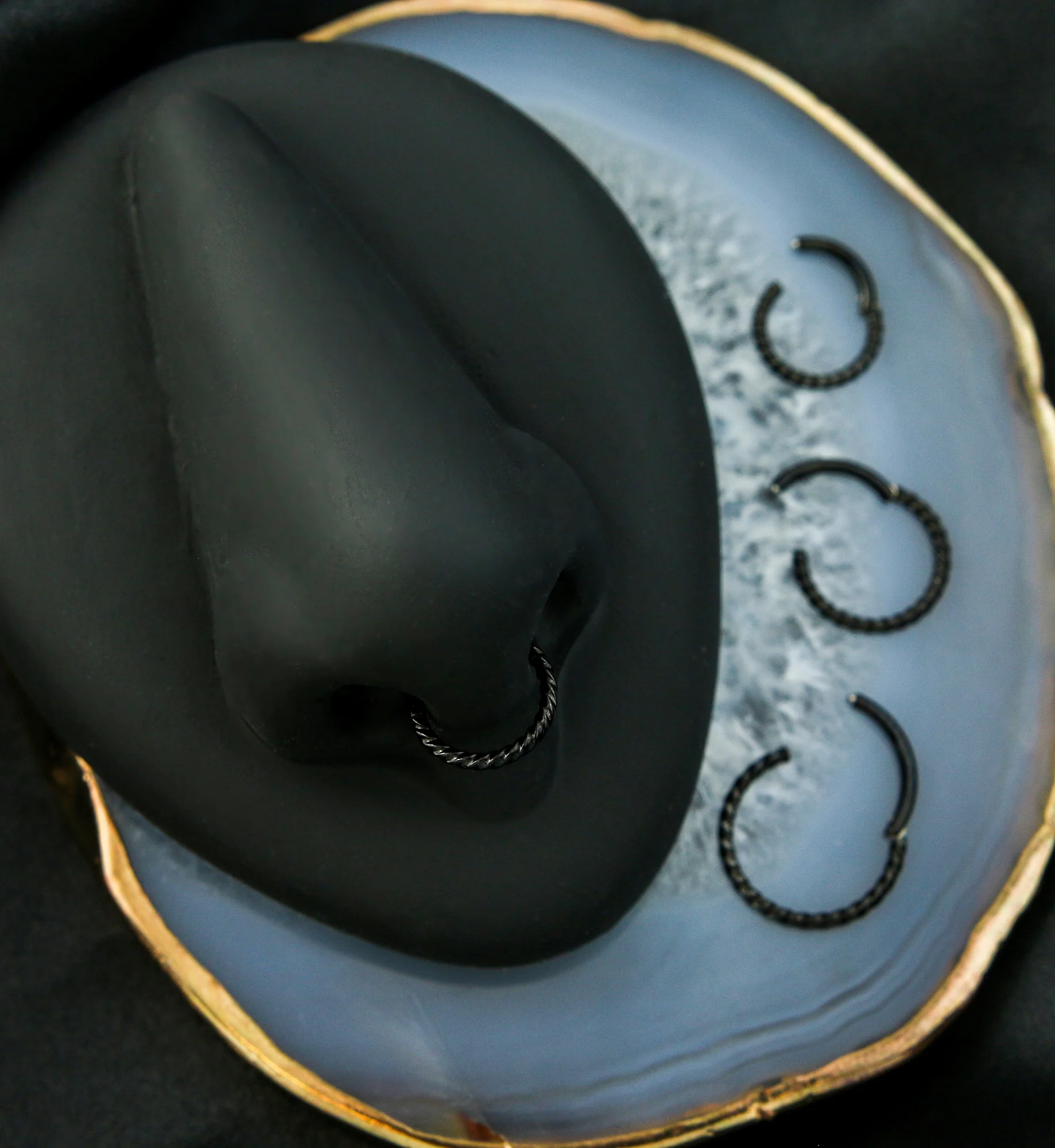 Black PVD Twisted Titanium Segment Ring - Mrs Treak