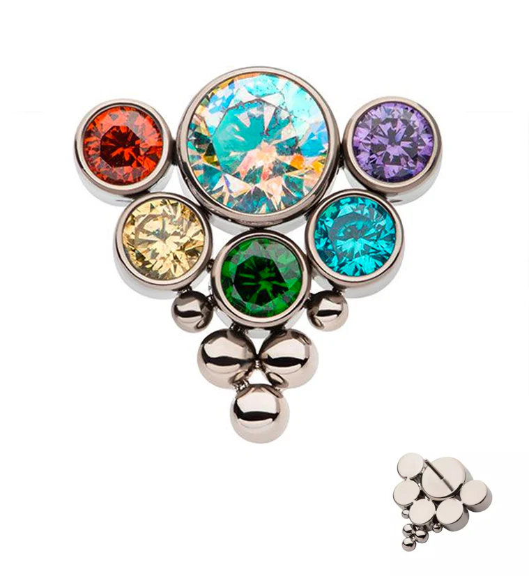 Beaded Hexad Rainbow CZ Threadless Titanium Top - Mrs Treak