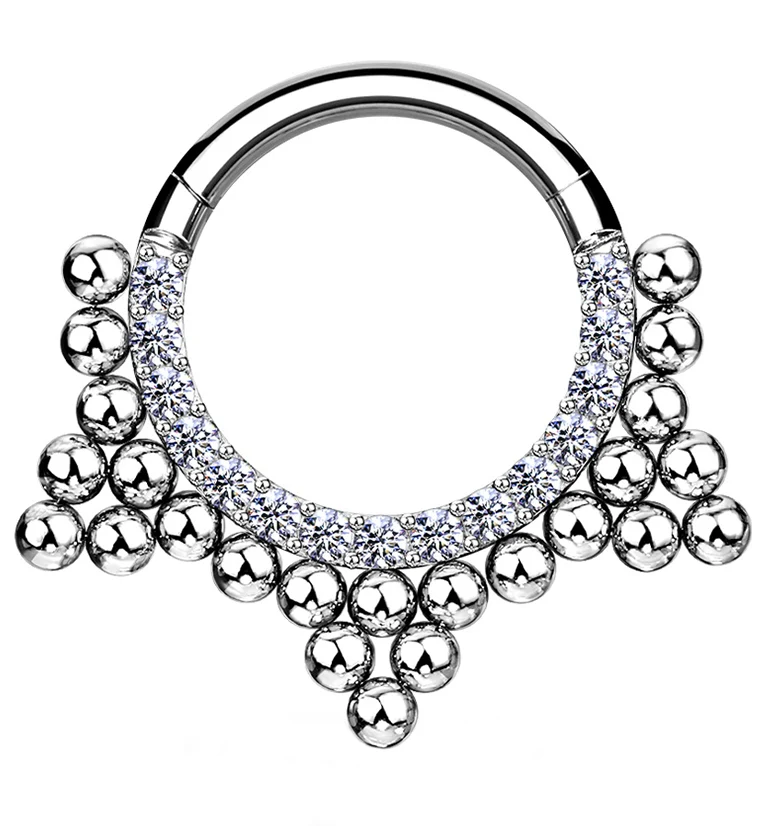 Arena Triple Cluster Bead CZ Hinged Segment Hoop Ring - Mrs Treak