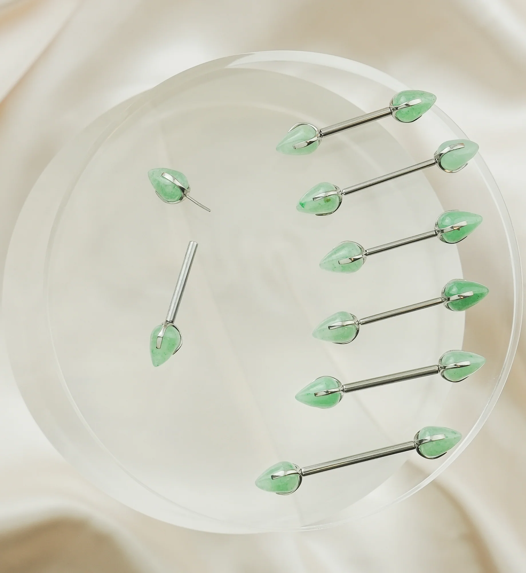 Point Green Aventurine Stone Threadless Titanium Nipple Barbell - Mrs Treak