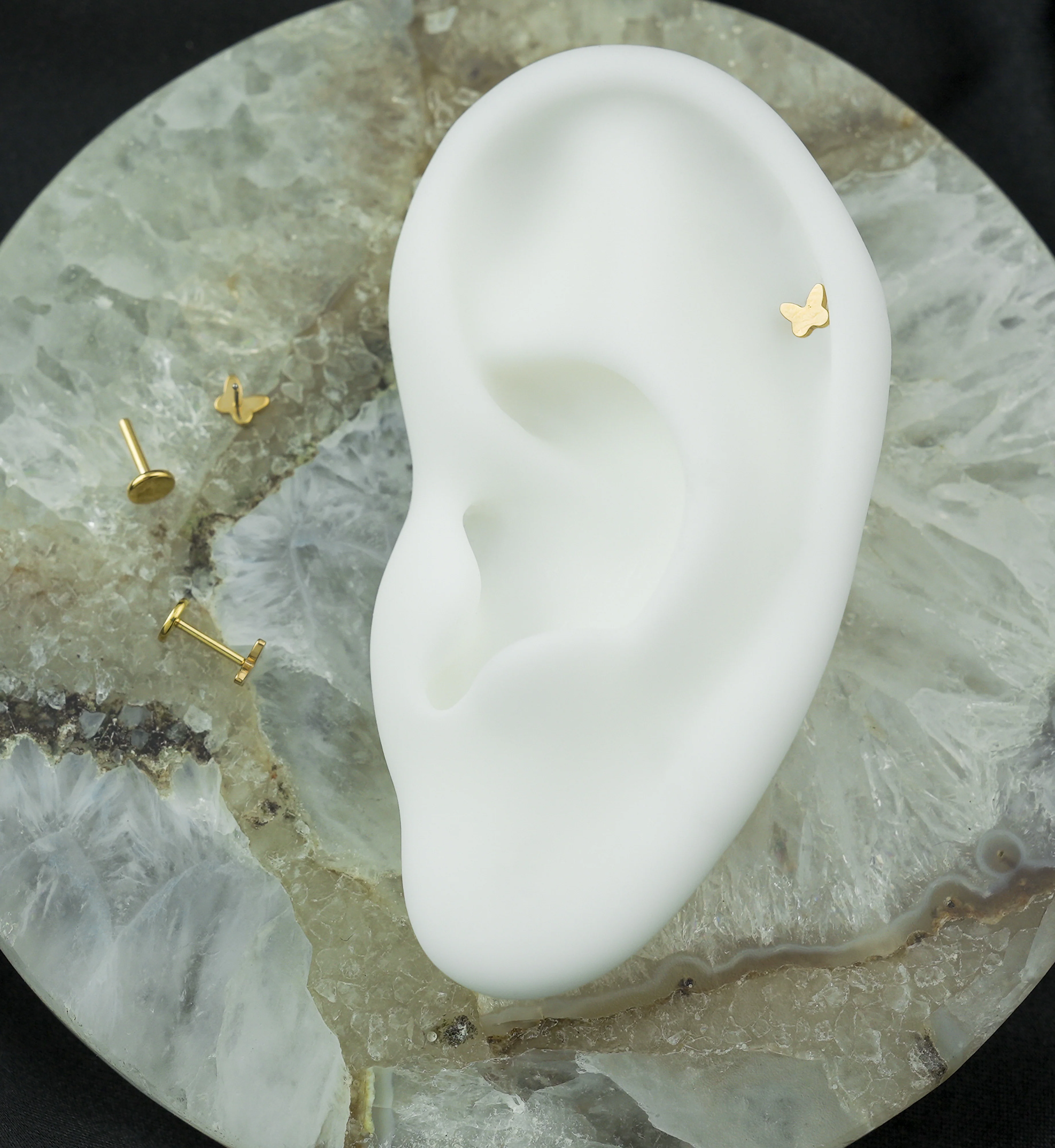 Gold PVD Butterfly Threadless Titanium Flat Disk Labret - Mrs Treak