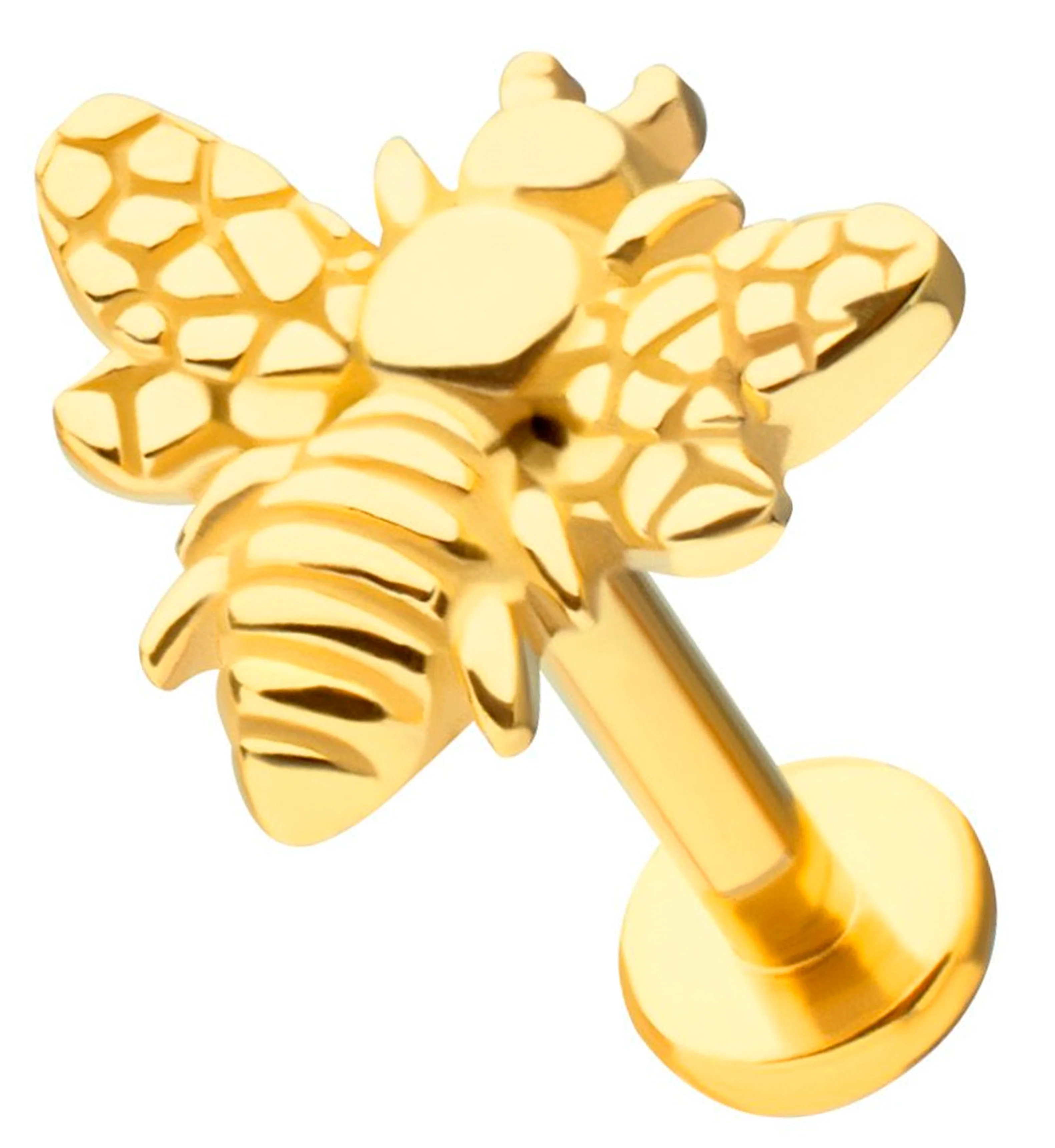Gold PVD Honey Bee Stainless Steel Internally Threaded Labret - Mrs Treak