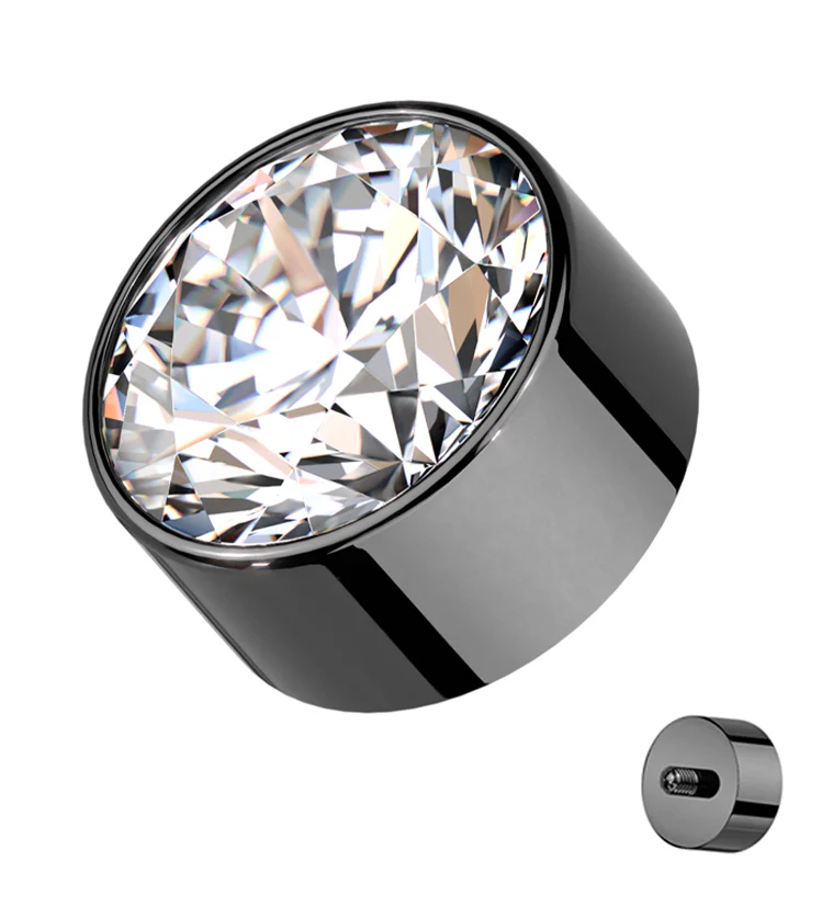 Black PVD Bezel Clear CZ Internally Threaded Top - Mrs Treak