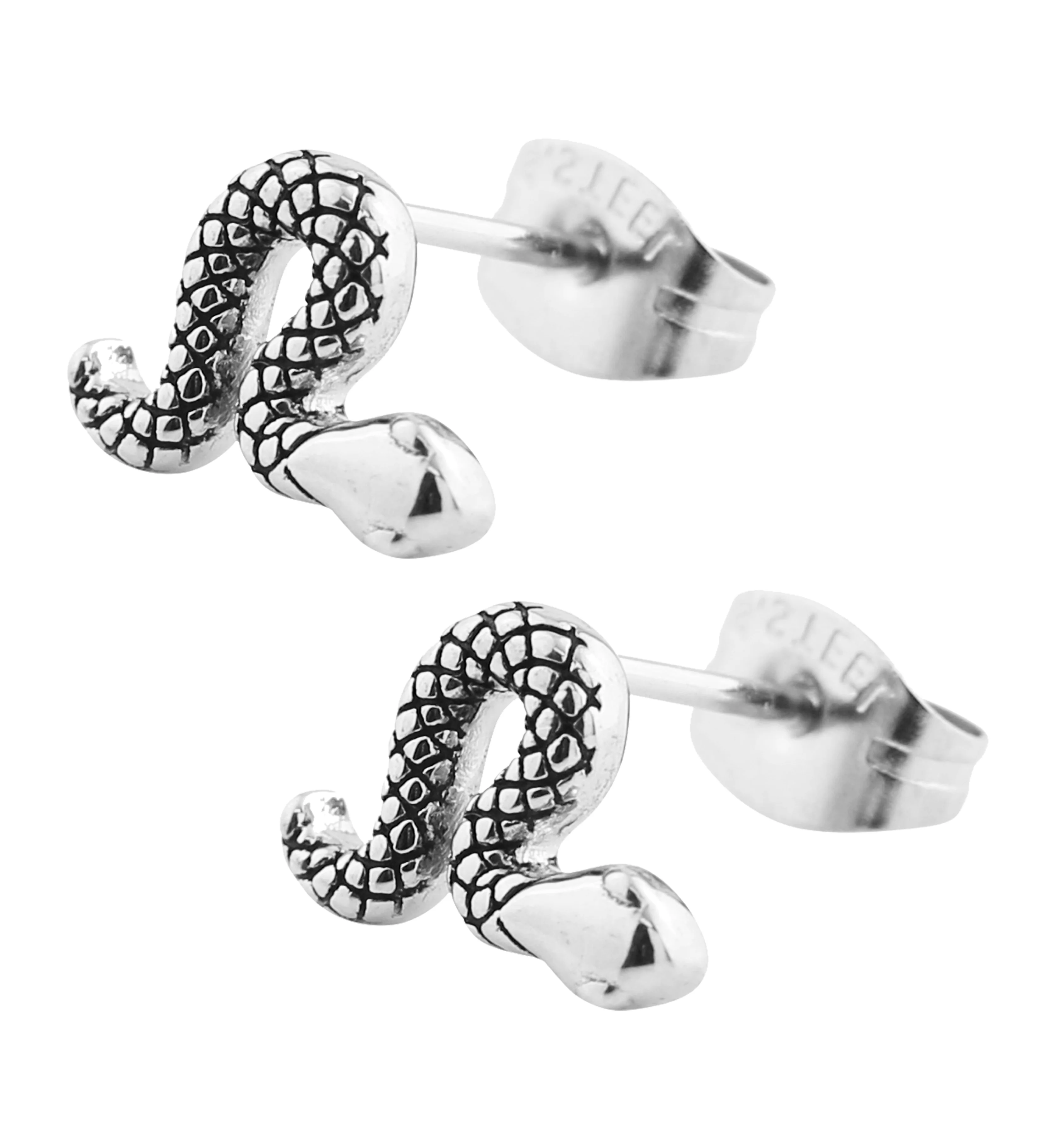 Etched Snake Stainless Steel Stud Earrings - Mrs Treak